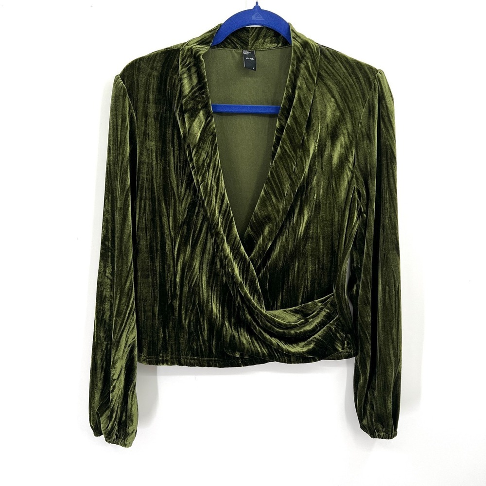 Forest Green velvet cross front top fairycore gobblincore boho whimsigoth L